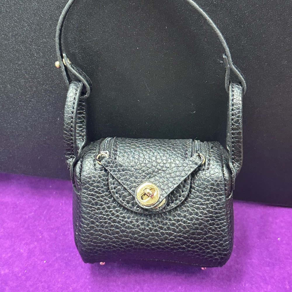 Black Mini Purse Bag Charm | Top Handle | Classic Pebble Texture